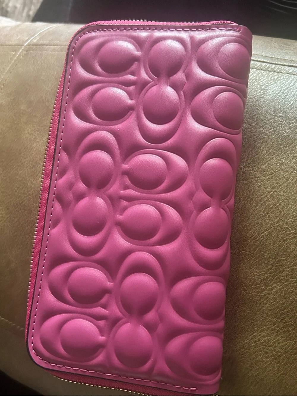 C Hot Pink Signature Quilted Zip Around Wallet